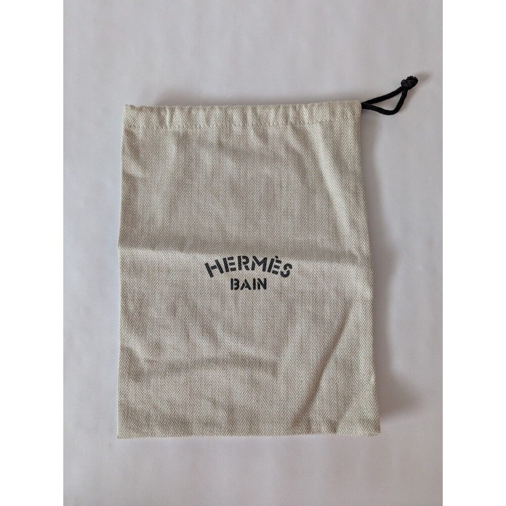 HERMES BAIN Dust Bag Herringbone Beige Drawstring Storage Pouch 9x11